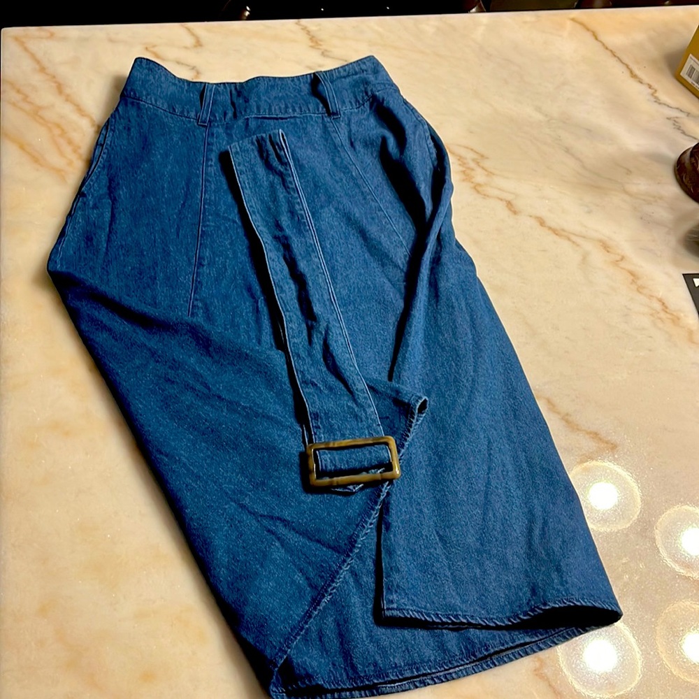 Denim Blue Flare Skirt with Belt Size 8